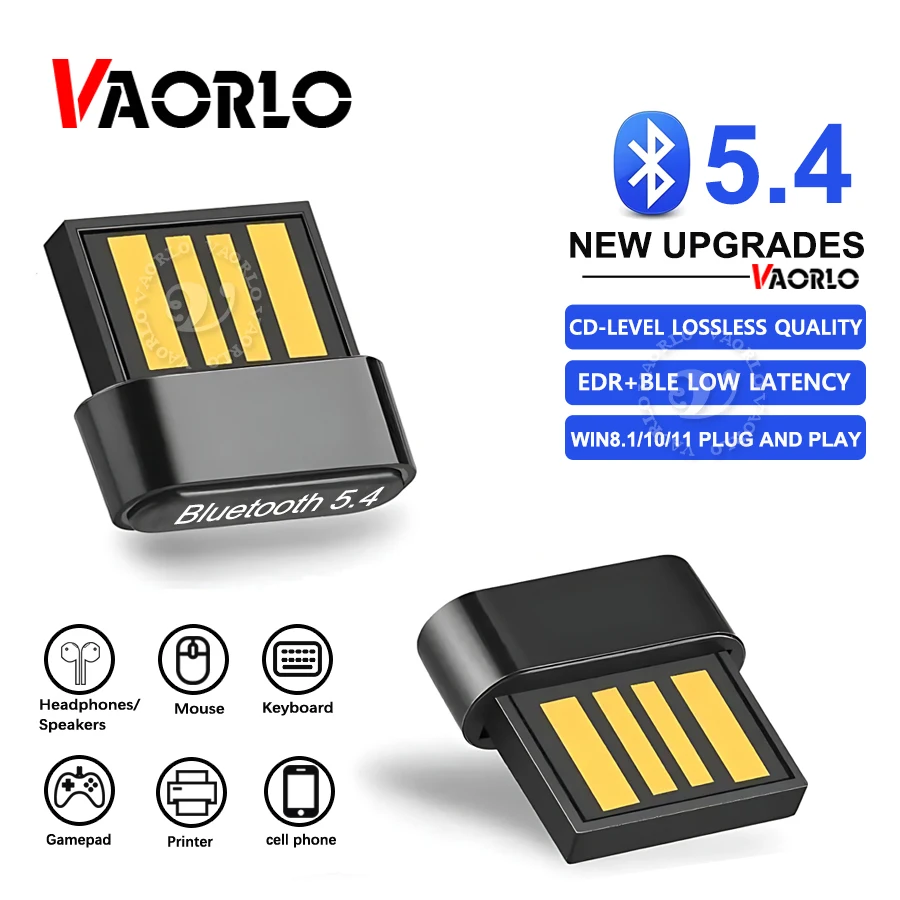 PC용 Bluetooth 5.4 무선 USB 어댑터, 무선 마우스, 키보드, Bluetooth 헤드셋, 오디오 송신기, Windows 8.1/10/11 호환. 노트북용 드라이버는 필요하지 않습니다.