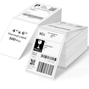 4x6 인치 직접 열전사 라벨 100/200/500매 접착식 배송 라벨 용지 9220/9210/246S용 DHL UPS 익스프레스 바코드용