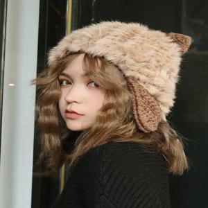 귀여운 고양이 귀 니트 모자 여성 스타일 한국 토끼털 모자 레이펑 가을 겨울 패션 액세서리 I.Turtle 브랜드