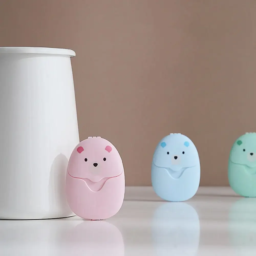 50Pcs 휴대용 일회용 청소 비누 종이 새로운 만화 여행 종이 비누 귀여운 종이 비누 일회용 곰 비누