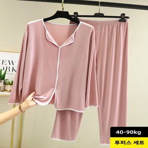 얇은 모달 긴팔 긴바지 홈웨어 세트 여성용 브이넥 풀오버 레이지 스타일 잠옷 투피스 세트 가을 겨울