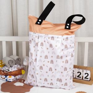 HappyFlute 대형 핸드 웨트백, 프린트 방수 습식 건식 유모차, 여행용 가방, 주머니 2 개