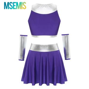 여성 치어리딩 유니폼 댄스 공연 치어리더 의상 크롭 탑 장갑 및 미니 스윙 스커트 할로윈 코스프레 의상