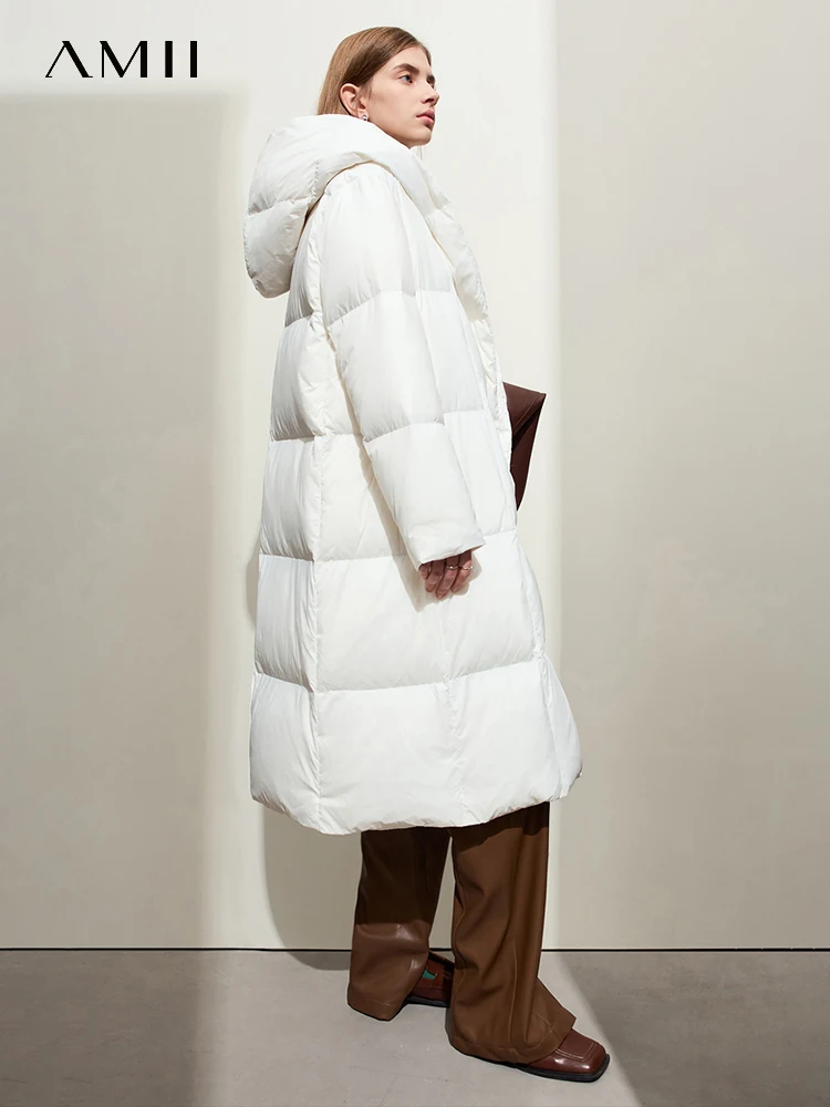 AMII 미니멀리스트 2024 여성용 다운 퍼퍼 코트 겨울 긴 빵 코트 가벼운 두꺼운 따뜻한 품질 패션 겉옷 New 12324060
