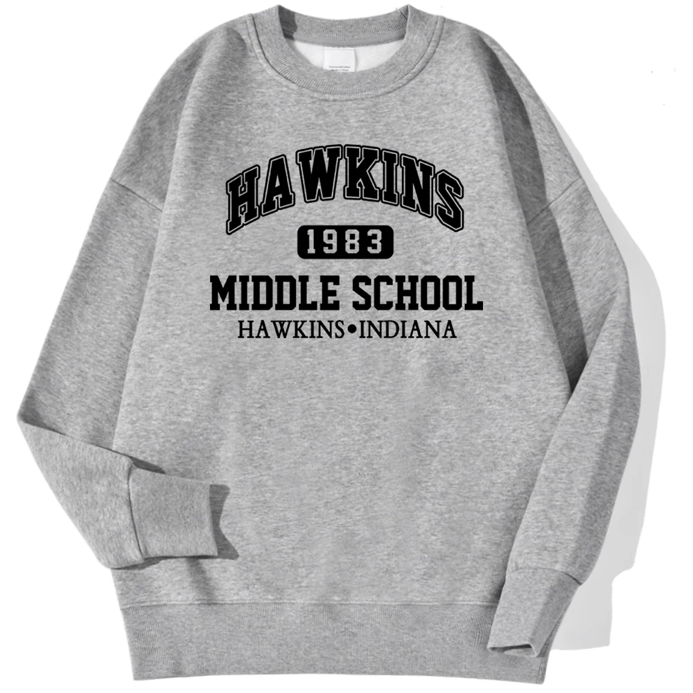 Hawkins 1983 중학교 인쇄 남성용 스웨터 패션 캐주얼 Hoody 루즈 크루 넥 풀오버 가을 양털 streetwears
