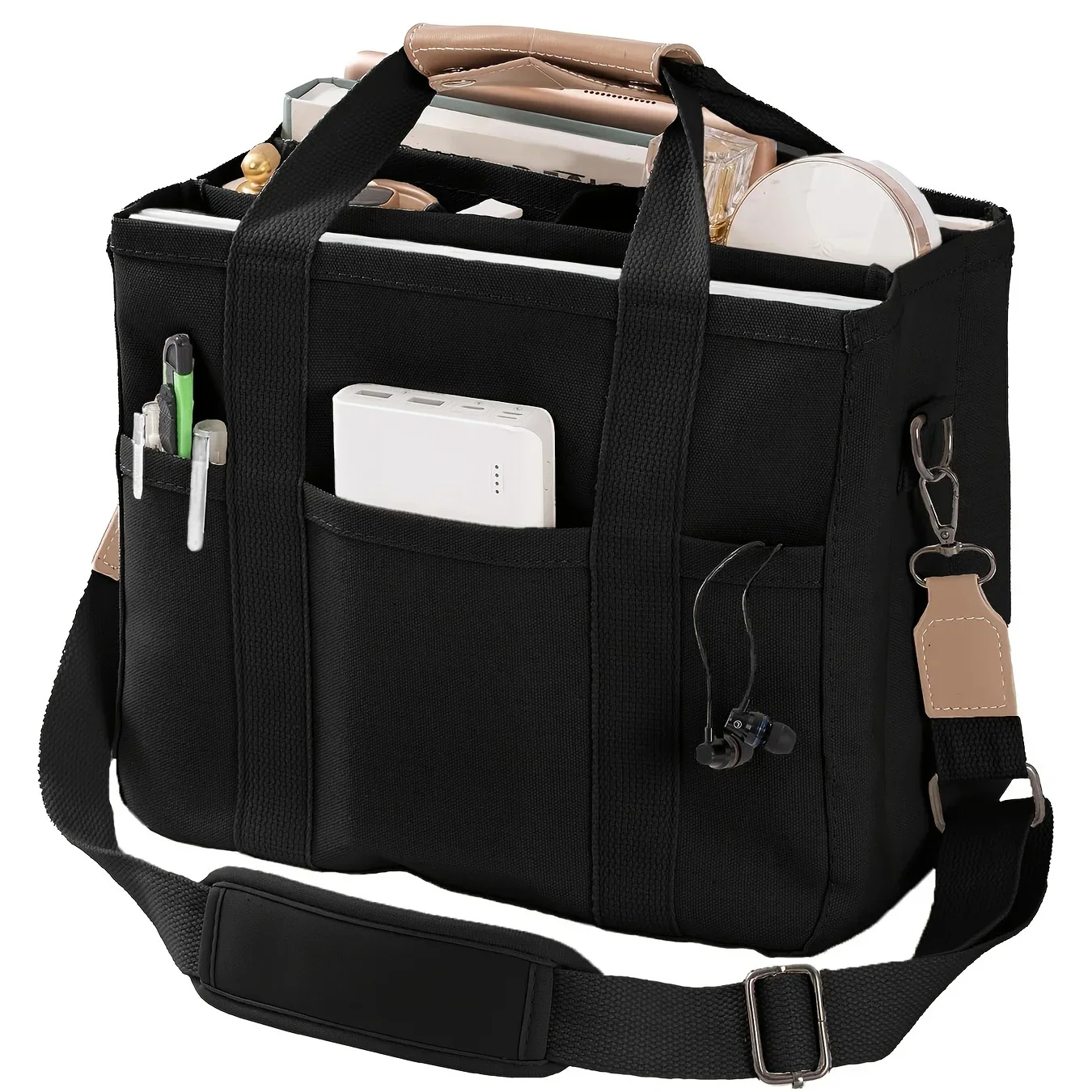 여성 캐주얼 캔버스 핸드백 멀티 포켓 대용량 토트 백 조절 가능한 어깨 스트랩 캐주얼 숄더 구매자 가방 여성