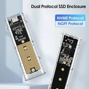 M.2 NVME PCIe NGFF SATA 듀얼 프로토콜 SSD 케이스, 투명 USB C 타입, 10Gbps PCI-E M2 SSD, 투명 외장 인클로저 하드 디스크 박스