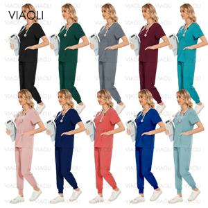 외과 유니폼 의료 간호사 스크럽 세트, 여성 미용실 작업복, 클리닉 스크럽 탑, 조깅 바지, 의사 간호 튜닉 세트