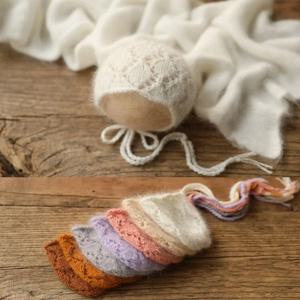 신생아 사진 소품 신축성 양모 랩 담요 포대기, 수제 모자 사진 촬영 액세서리