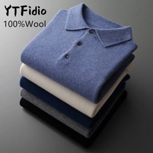 YTFidio 100% 울 남성 스웨터, 폴로 넥 셔츠, 캐주얼 점퍼, 따뜻한 단색, 부드럽고 따뜻한 두꺼운 니트웨어, 풀오버 상의 134