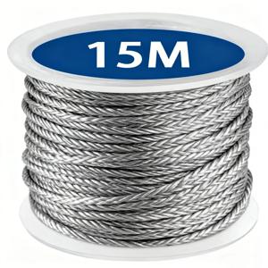 15m 스테인리스 스틸 케이블 로프 키트, 고강도 정원용 와이어 케이블, 발코니 난간, 농장 울타리, 텐트 롤, 304 PVC 코팅