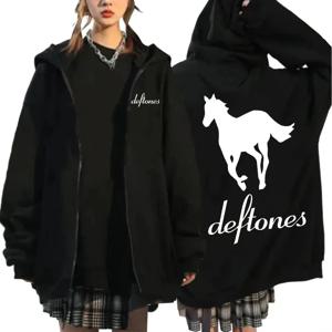 Deftones 화이트 지퍼 업 까마귀 힙합 록 밴드 지퍼 스웨터 하라주쿠 오버 사이즈 긴 소매 후드 코트 지퍼 streetwear