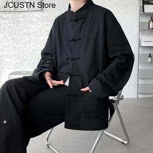 개량 한푸 코튼 치파오 탑, 중국 전통 의상, 용수철 캐주얼 아웃웨어, 남성 빅 사이즈 셔츠, 쿵푸 재킷, 가을