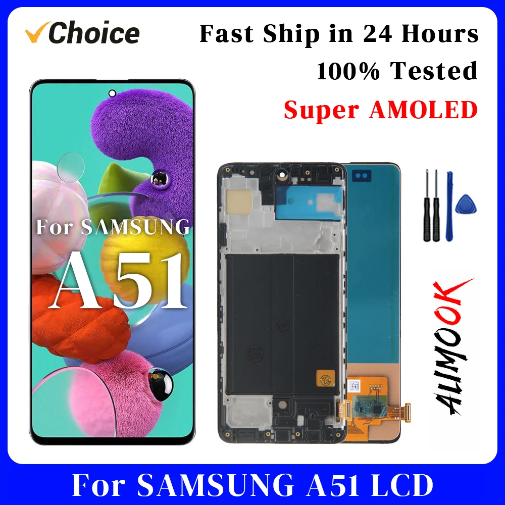 A51 슈퍼 AMOLED 삼성 A51 화면 LCD 디스플레이 디지타이저 어셈블리 부품 SM A515F A515U A515W A515X 프레임 터치 스크린