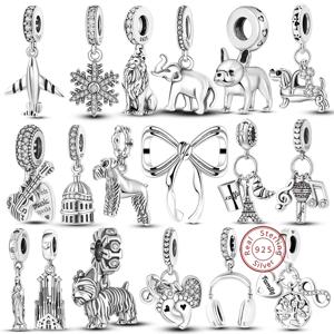 맞는 원래 925 스털링 실버 매력 비즈 강아지 하트 보우 실버 매력 팔찌 펜던트 여성 쥬얼리 선물