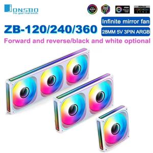 JONSBO ZB-120/240/360 컴퓨터 케이스 팬 12CM 5V ARGB 120mm 모놀리식 구조 수냉식 팬 PWM 정방향/역방향 팬 키트