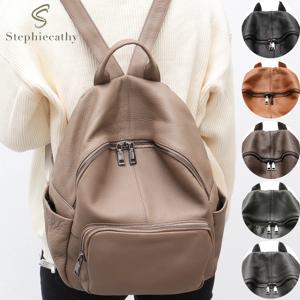 유행 부드러운 진짜 소 가죽 배낭 여성 남성 멀티 지퍼 포켓 솔리드 컬러 다목적 데일리 캐주얼 넓은 배낭 여행