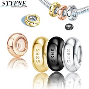 스털링 실버 925 4 색 라운드 간단한 실리콘 스페이서 비즈 여성용 원래 팔찌 Diy 하이 엔드 쥬얼리 선물