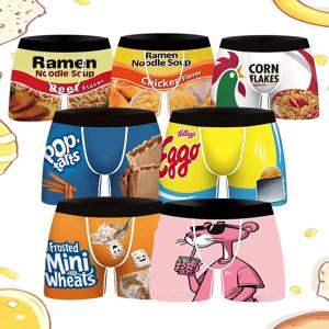 1Pcs 남자 속옷 복서 스낵 인스턴트 국수 인쇄 반바지 빠른 건조 통기성 망 트렁크 플러스 크기 S-3XL 남자 팬티 복서