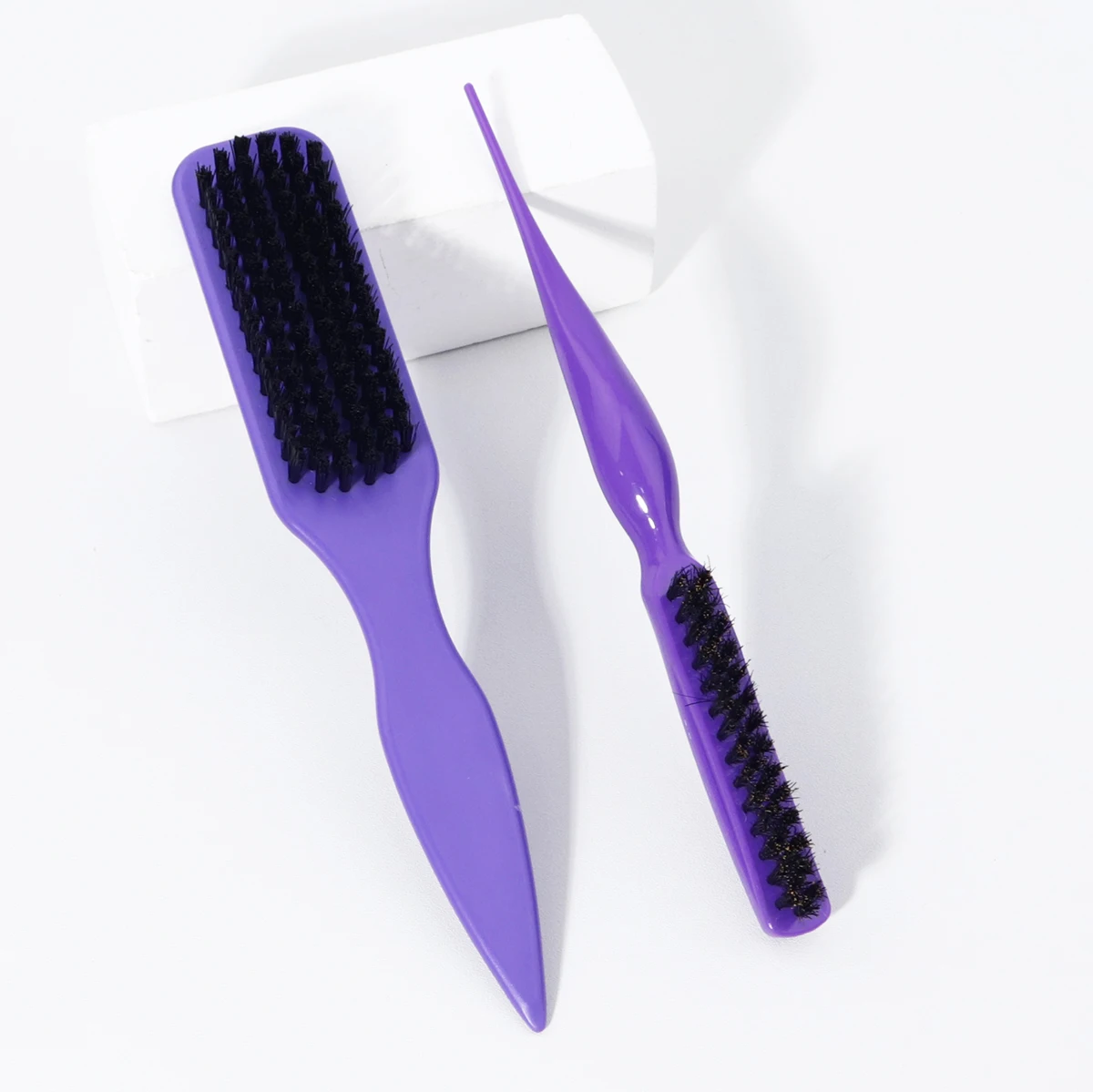 2pcs 헤어 스타일링 도구 세트, 해마 모양의 가장자리 제어 헤어 브러시, 플라스틱 뾰족한 꼬리 수염 브러시, 실제 머리 가발 특별