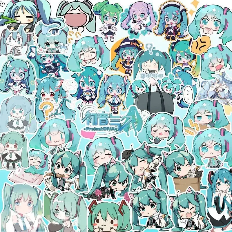 100PCS Kawaii HatsuneMiku 스티커 귀여운 만화 데칼 저널링 편지지 전화 케이스 노트북 방수 스티커 팩 완구