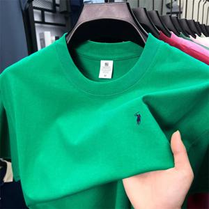 100% 순면 프리미엄 반팔 티셔츠 여름 디자이너 브랜드 조랑말 자수 라운드 탑 패션 루즈한 캐주얼 골프 남성복