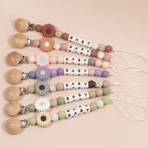 아기 맞춤형 이름 젖꼭지 클립 젖꼭지 더미 홀더 체인 진정제 실리콘 꽃 Teether 장난감 씹는 선물 신생아 액세서리