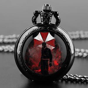 블랙 스테인레스 스틸 영화 레지던트 이블 유리 돔 석영 주머니 시계 목걸이 여성 쥬얼리 펜던트 체인 어린이