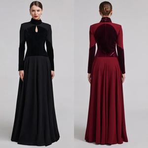 맞춤 제작 벨벳 크레이프 맥시 드레스, 플리츠 A라인 이브닝 드레스, 프롬 가운, 고품질 여성용 파티 가운