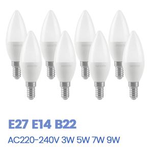 8개 E27 E14 B22 LED 전구 AC 220V C37 캔들 램프 에너지 절약 3000K 6000K 3W 5W 6W 7W 샹들리에 조명 (가정 장식용)