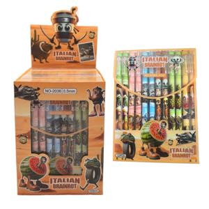 12pcs Tung Tung Sahur 이탈리아 Brainrot 나무 스틱 젤 펜 만화 서명 펜 개별 포장 학생 문구 선물