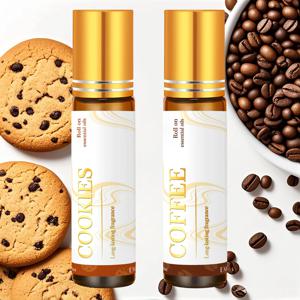 2PC/1PC 쿠키 커피 에센셜 오일 롤러 마사지 바디 오일 10ml 아로마 테라피 컴포트 & 릴렉스 스위트 베이크드 향기 선물