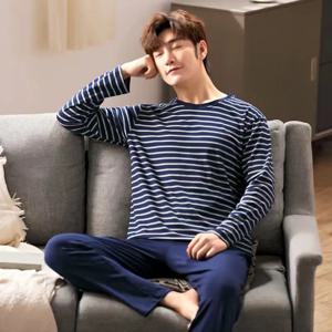 봄과 가을 남성의 새로운 캐주얼 잠옷 긴 소매 줄무늬 가을, 겨울 경량 남성 십대 Homewear 세트