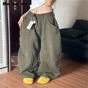 Botvotee Baggye 여성용 청바지 육군 녹색 하이 웨이스트 루즈 빈티지 Y2k 롱 데님 바지 여성 패션 streetwear 워시 청바지