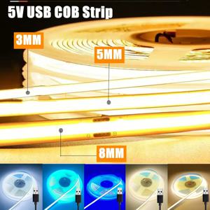5V USB 3/5/8MM 고밀도 라이트 스트립 320/400LED 디밍 가능 COB LED 플렉시블 COB 테이프 라이트 바 TV 주방 침실 장식