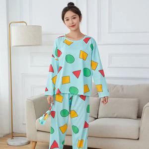 피자마 신짱 남성용 파자마 신짱 면 가을 긴팔 바지 세트 일본 커플용 파자마 남성용