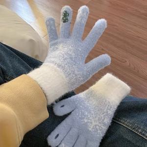 두꺼운 노출형 손가락이 있는 여성용 새 겨울 장갑, 따뜻하고 귀여운 방한 실, 터치 스크린 크리스마스 트리 장갑