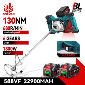 ONEVAN 브러시리스 전기 콘크리트 믹서 6단 무선 시멘트 모르타르 플라스터 블렌더 페인트 믹서 마키타 18V 배터리용