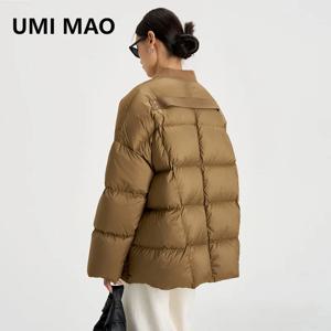 UMI MAO 90 화이트 덕 다운 야구 칼라 다운 재킷 여성 겨울 신상 패션 두꺼운 캐주얼 따뜻한 트렌디 푸퍼 재킷