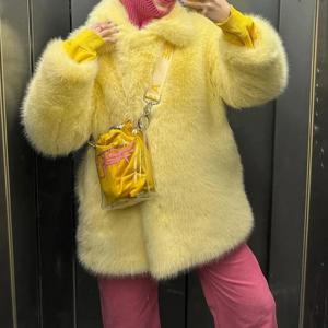 여성 인조 모피 코트 중간 길이 재킷 긴 소매 턴다운 칼라 오픈 스티치 루즈핏 캐주얼 오피스 레이디 2025 가을 겨울