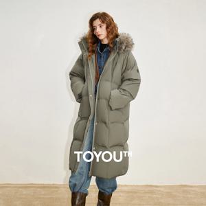 TOYOUTH 여성용 90% 화이트 덕 다운 두꺼운 다운 재킷 2025 겨울 신상 퍼 칼라 후드 엑스트라 롱 따뜻한 재킷 코트