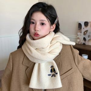 여성용 두꺼운 모직 스카프 곰 자수 가을 겨울 유행 다용도 넥 워머 숄더 숄 한국 스타일
