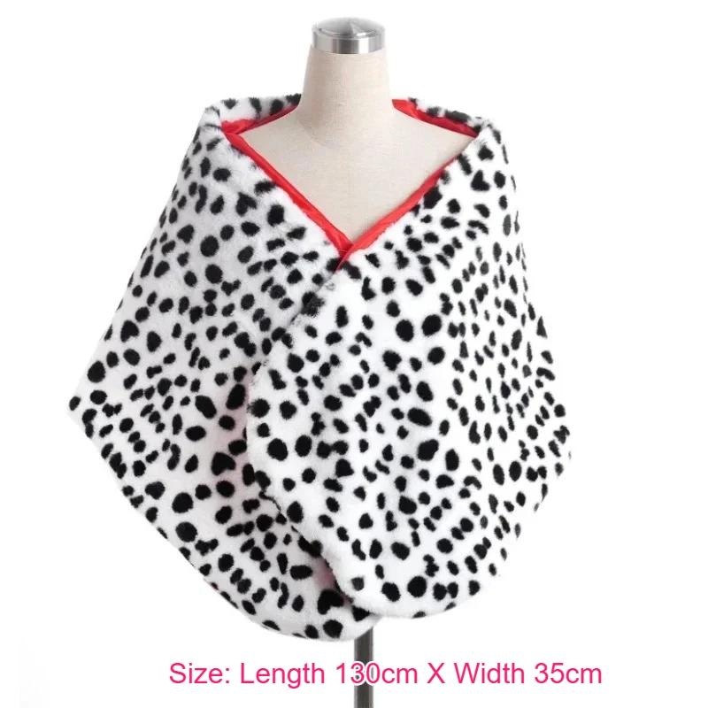 할로윈 스팟 도그 레오파드 프린트 숄 크루엘라 스카프 케이프 블랙 앤 화이트 마녀 케이프 가발