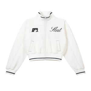 여성용 스포티한 반팔 자켓, 레드 & 화이트 스트라이프, 긴팔 소녀 프린트, 아메리칸 스타일 가을 스트릿 디자인 코트