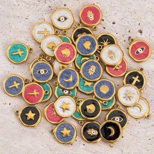 DIY 귀걸이 목걸이 쥬얼리 만들기 용품에 대한 8pcs 스테인레스 스틸 컬러 에나멜 사랑 심장 모양 크로스 아이 라운드 펜던트