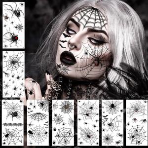 8 시트 끔찍한 현실적인 3D 거미 거미줄 임시 문신 남성 여성 성인 할로윈