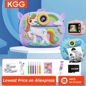 귀여운 작은 공룡 모양 어린이 즉석 인화 카메라 장난감 1080P HD 듀얼 카메라 열 인화 32GB 메모리 카드 남아 여아 선물