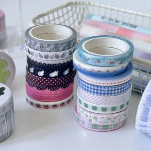 MINKYS 4개/세트 6MM 기본 저널 장식 테이프 팩 귀여운 만화 창의적인 와시 테이프 학교 문구류