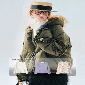 올리브 그린 숏 다운 재킷 imakokoni 여성용 2025 겨울 레트로 플로킹 도트 화이트 덕 다운 두꺼운 코트 255275