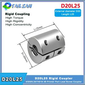 D20L25 리지드 샤프트 커플러 4/5/6.35/8/10mm 3D 프린터 부품 알루미늄 합금 리드 스크류 커플링 스텝 서보 모터용 고토크